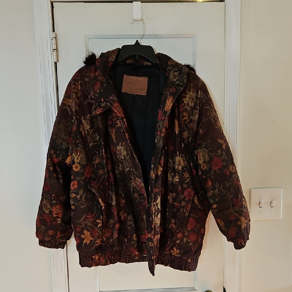 Vintage J.G. Hook Brown Floral Puffed Winter Coat